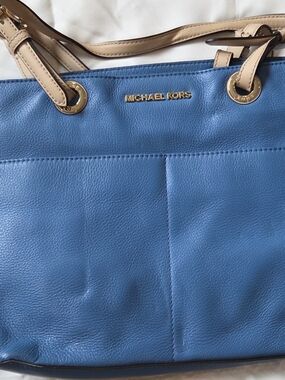 Michael Kors Blue Pebbled Leather Bedford Bag